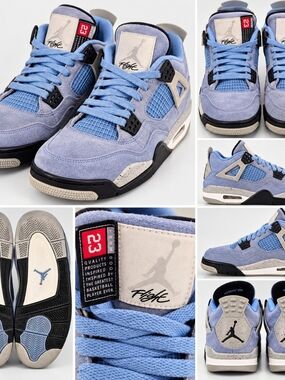 Air Jordan 4 Retro University Blue GS 7Y 408452-400 UNC Sneakers. Kids Sizs 7